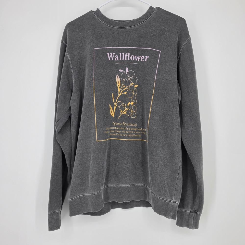 Girl Dangerous Wallflower Sweatshirt M Gray Botanical Cottagecore Floral Nature